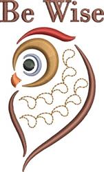 Whimsical owl with colorful feathers and curly lines, featuring the text 'Be Wise' above it.