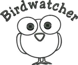 Playful cartoon owl with large eyes and tiny beak, featuring whimsical 'Birdwatcher' text above. Suitable for kids.