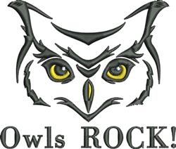 Playful owl face with sharp lines and bold shading, featuring the text 'Owls ROCK!' in vibrant colors.