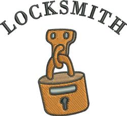 Vibrant padlock with a chain in orange, beneath the arched text 'LOCKSMITH' in contrasting color.