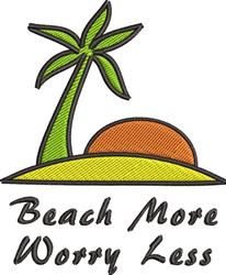 Playful palm tree with vibrant green leaves beside an orange sun over yellow sand, summer vibe.