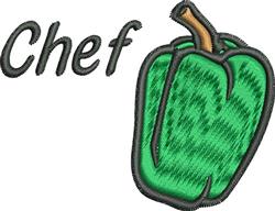 beginner-friendly chef machine embroidery pattern - Pepper Chef for kitchen aprons