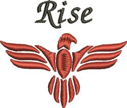 Bold phoenix in vibrant red with extended wings and 'Rise' text above, creating a dynamic motivational design.