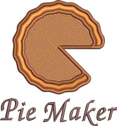 Whimsical pie with a slice cut out, featuring a brown crust and tan filling, embroidered text 'Pie Maker'.