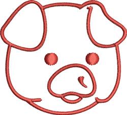 Playful pig face with red outline highlighting expressive eyes and round snout, simple design.