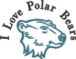 Cartoonish polar bear head outlined in blue, with 'I Love Polar Bears' in bold black, perfect for a playful design.