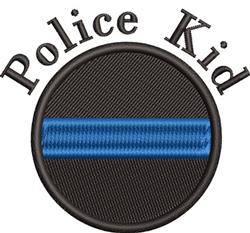 Circular Police Kid patch with a black background, bold blue stripe, and eye-catching text. Modern design for casual wear.