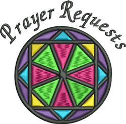 Colorful circular geometric design with multicolored triangles and black outline, featuring 'Prayer Requests' text.