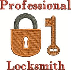 Bold padlock and key in vibrant orange and gold, featuring 'Professional Locksmith' in red thread. Perfect for branding.