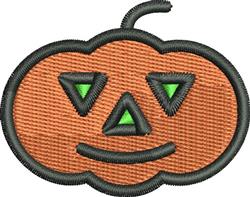 Playful pumpkin with a bright orange body, triangular green eyes, and a smiling face, perfect for Halloween.