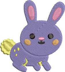 Playful purple bunny with large pink ears, rosy cheeks, and a fluffy yellow tail, perfect for Easter.