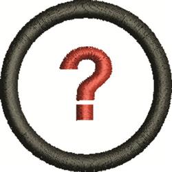 Bold red question mark within a dark circular border, featuring a modern minimalist design, perfect for embroidery.