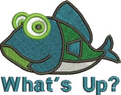 Playful cartoon fish with a blue body, green accents, and large expressive eyes, featuring 'What's Up?' text.