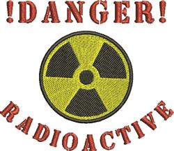 Bold radioactive symbol with black outline, surrounded by red 'DANGER!' and 'RADIOACTIVE' text, ideal for safety applications