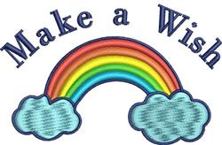Colorful rainbow with fluffy clouds and 'Make a Wish' text, perfect for playful birthday celebrations.