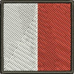 Rectangular patch in red and white with a dark border, designed in simple geometric style for sporty applications.