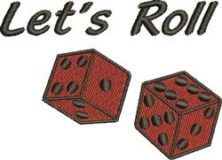 Playful red dice with black dots and 'Let's Roll' text are embroidered, perfect for gaming themes.