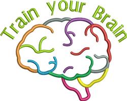 Redwork brain design featuring colorful lines and the phrase 'Train your Brain' in a playful font.