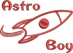 Playful red rocket design with matching text 'Astro Boy', ideal for children's items, showcasing smooth curves.