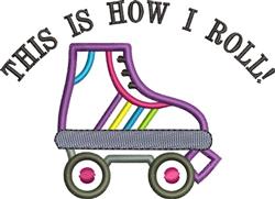 Colorful roller skate with vibrant purple, blue, and yellow stripes, featuring the playful phrase 'THIS IS HOW I ROLL!'
