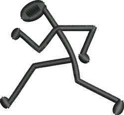 Stylized running figure in motion, rendered with simple black lines and circular joints, in a minimalistic style.