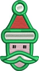 Playful Santa face with a green outline, red hat, and mustache, perfect for festive Christmas decorations.