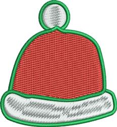 Festive Christmas hat with a red design, white fur trim, and green outline, perfect for playful holiday embroidery.