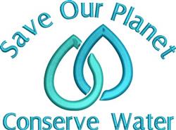 Text design 'Save Our Planet' with clean font and blue water droplets, promoting conservation awareness.