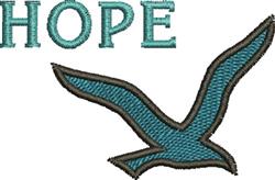 Stylized seagull silhouette in flight, paired with the word 'HOPE' in modern teal, showcasing clean lines.