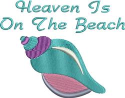 Playful seashell in turquoise and pink hues, with 'Heaven Is On The Beach' text, perfect for summer.