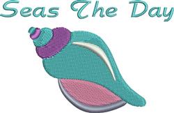 Colorful seashell in turquoise and pink with 'Seas The Day' text, perfect for summer-themed projects.