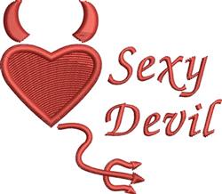 Playful red heart with devil horns and tail, featuring bold 'Sexy Devil' text. Perfect for Valentine's Day.