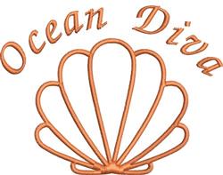 Playful shell design in soft orange with cursive 'Ocean Diva' text, perfect for summer beach themes.