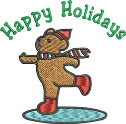Skating Bear - 4x4 bear detailed machine embroidery design for kitchen tea towels