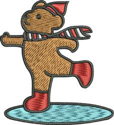 beginner-friendly winter bear machine embroidery pattern - Skating Bear for kitchen aprons