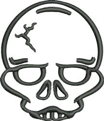 Bold skull with a crack detail, outlined in dark thread. Minimalistic and edgy design.