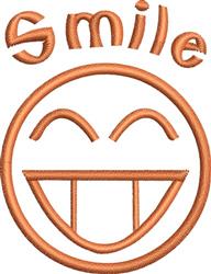 Cheerful smiling face with exaggerated eyes and wide mouth, features the word 'Smile' in warm orange, playfully designed.