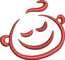 Stylized smiley face in red with smooth curves and a cheerful expression, perfect for playful embroidery.