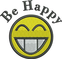Playful yellow smiley face with white teeth and bold black 'Be Happy' text for cheerful designs.