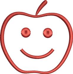 Cheerful smiling apple with button eyes and a curved smile, featuring a vibrant red color in a playful design.