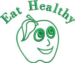 Cheerful smiling apple with playful eyes and 'Eat Healthy' text, vibrant and colorful design for kitchen towels.