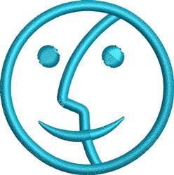 Simple smiling face in bright turquoise, featuring dots for eyes and a curved smile, within a circular outline.