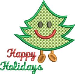 Cheerful green holiday tree with a smiling face and red 'Happy Holidays' text, perfect for festive projects.