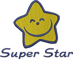 Smiling star with a cheerful face, vibrant yellow and blue outline, perfect for playful kids' decor.