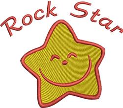 Cheerful smiling star design with a yellow face and red 'Rock Star' text, perfect for playful children's apparel.