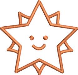 Cheerful star with smiley face, outlined in orange, playful design suitable for kids' items.