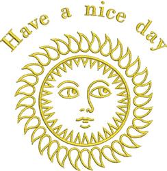 Cheerful sun with a face, bright yellow rays, and 'Have a nice day' text in playful font, cartoon style.
