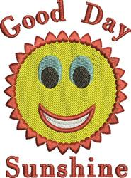 A cheerful smiling sun with a yellow face and red rays, featuring blue eyes. Playful design for spring and summer.