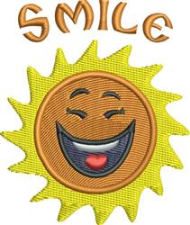 Cheerful smiling sun design with a bright yellow outline, warm brown face, and playful 'SMILE' text, perfect for uplifting dé