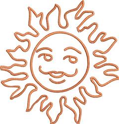 Cheerful sun with a smiling face and vibrant orange rays, perfect for summer-themed projects.